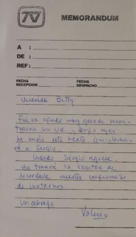 Nota dirigida a Betty Johnson Dreckmann