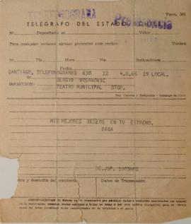 Telegrama dirigido a Sergio Vodanovic