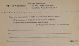 Tarjeta de TIME International - R.P. Callanan