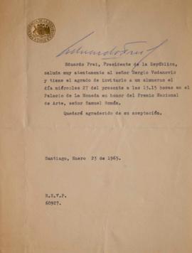 Carta de Eduardo Frei dirigida a Sergio Vodanovic
