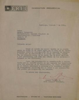 Carta de Álvaro Marfán dirigida a Sergio Vodanovic