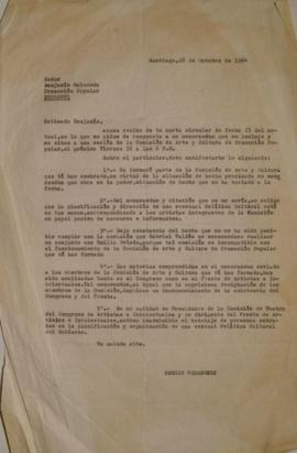 Carta de Sergio Vodanovic dirigida a Benjamín Maluenda