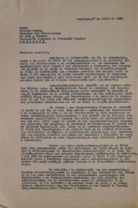 Carta de Sergio Vodanovic dirigida a Ricardo Moreno