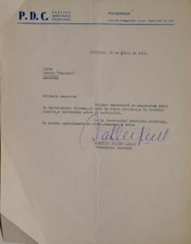 Carta de Patricio Aylwin dirigida a Sergio Vodanovic