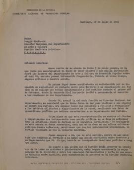 Carta de Ricardo Moreno dirigida a Sergio Vodanovic