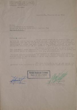 Carta de Margarita Barrales y Hugo Valdés dirigida a Mimí Marinovic