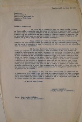 Carta de Sergio Vodanovic dirigida a Bosco Parra