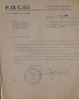 Carta de Roberto Rojo dirigida a Sergio Vodanovic