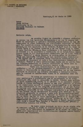 Carta de Sergio Vodanovic dirigida a Jorge Millas