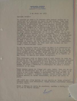 Carta de Fernando Alegría dirigida a Sergio Vodanovic