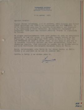Carta de Fernando Alegría dirigida a Sergio Vodanovic