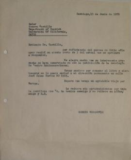 Carta de Sergio Vodanovic dirigida a Homero Castillo