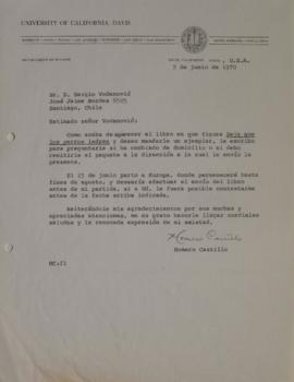 Carta de Homero Castillo dirigida a Sergio Vodanovic
