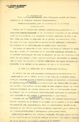 Recapitulación Primer Congreso de la Comunidad Cultural Latinoamericana