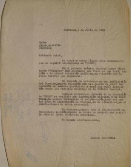 Carta de Sergio Vodanovic dirigida a Jaime Castillo