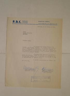 Carta del Consejo Nacional del Partido Demócrata Cristiano a Sergio Vodanovic
