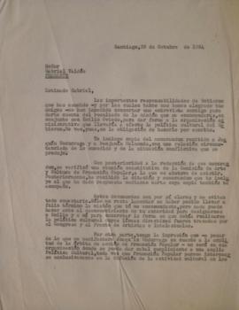 Carta de Sergio Vodanovic dirigida a Gabriel Valdés