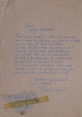 Carta de Roberto Cruzat dirigida a Sergio Vodanovic